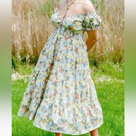 DANIELLE BERNSTEIN  1X  Long FULL Floral SUMMER DRESS EMPIRE⚜️WAIST NWOT - Picture 3 of 16